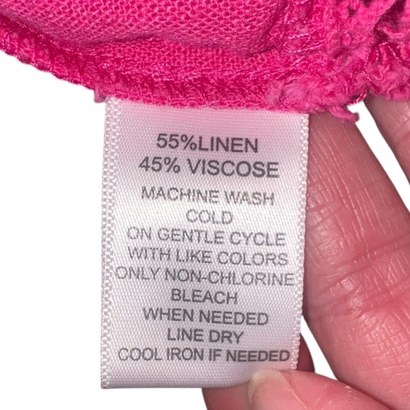 NWT Calligraphie Linen Tie Front Bell Sleeve Top Hot Pink 🩷Large Bohemian - Picture 9 of 11